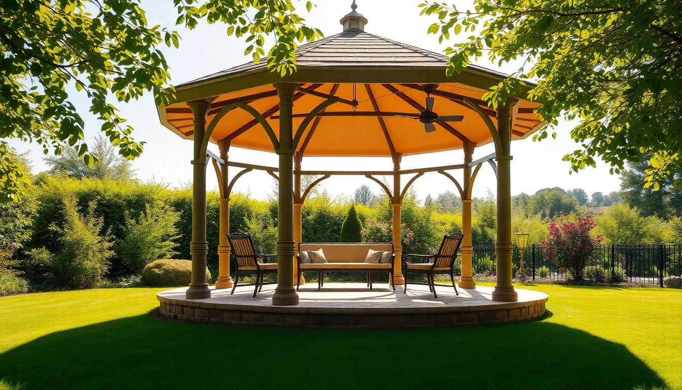 Showcase of a beautiful gazebo in a garden in Ireland providing outdoor relaxation.