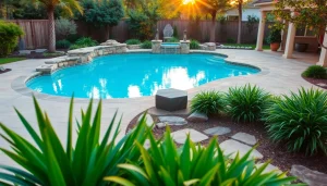 Enhance your outdoor oasis with stunning Hardscapes & Pools featuring elegant stonework and vibrant landscaping.