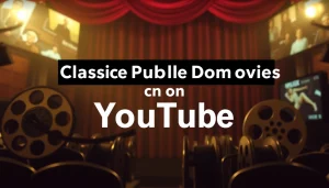 Discover unique public domain movies on YouTube projected in a charming retro cinema setting.