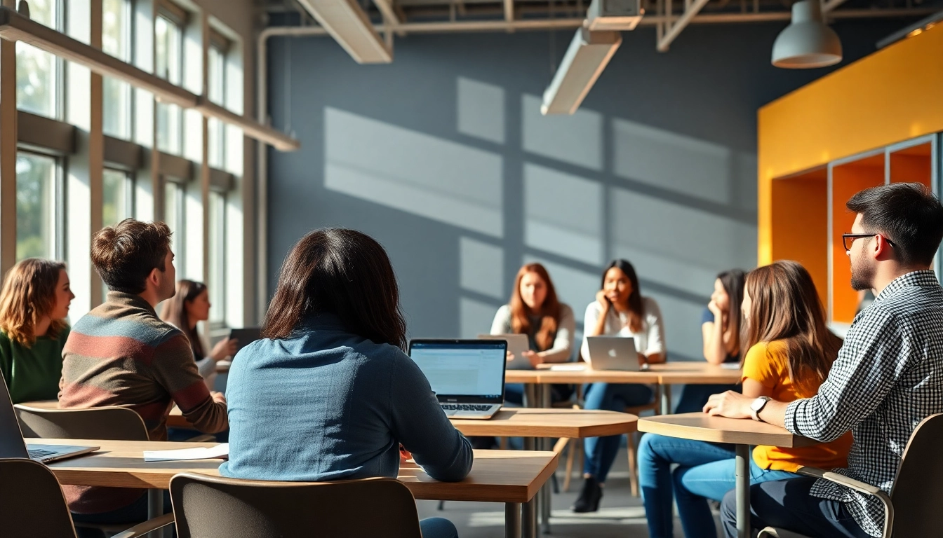 Students learning about Digital Marketing Courses Cyprus in a vibrant classroom setting.