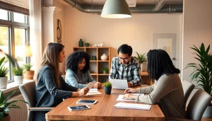 Discussing best payroll for small businesses with a diverse team in a cozy office setting.