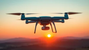 Best drone for beginners photography taking off against a picturesque sunset backdrop, showcasing user-friendly features.