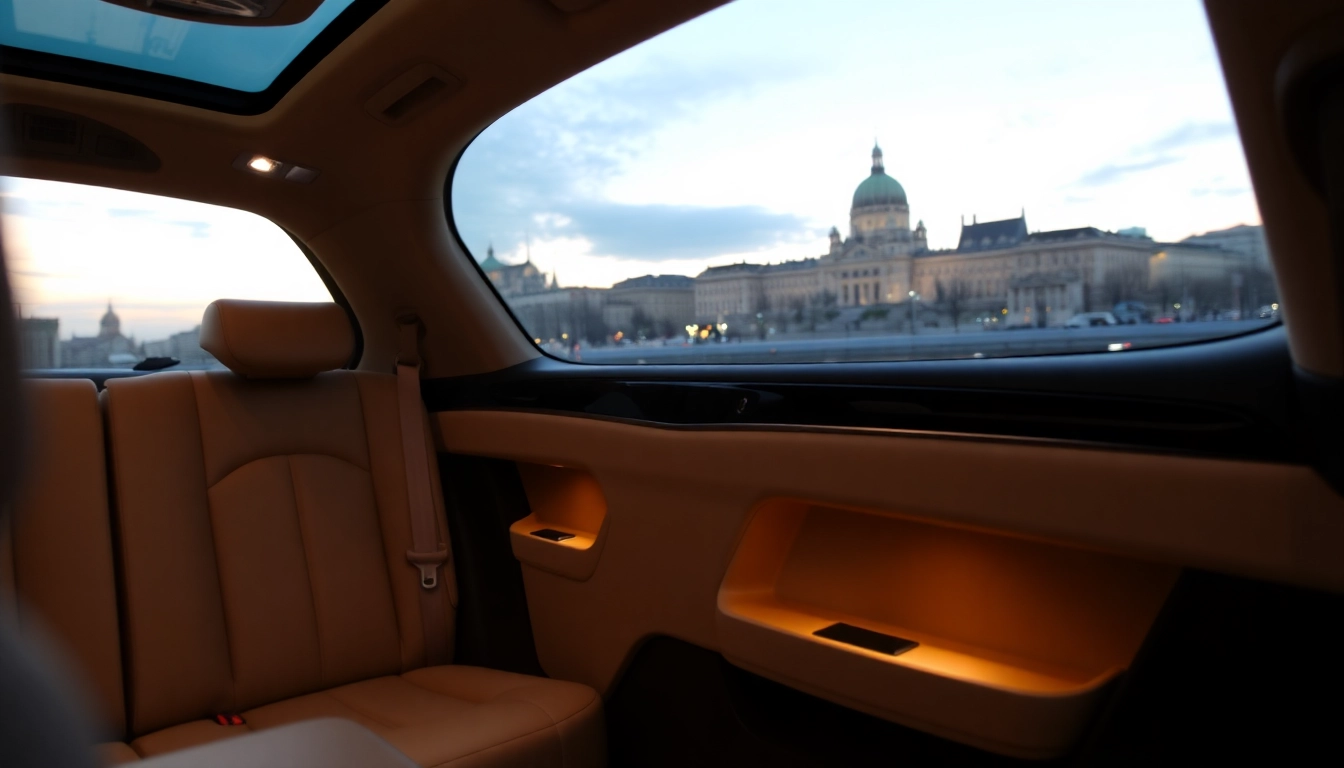 Experience luxury private car service Budapest in a stylish, comfortable vehicle with a stunning skyline view.