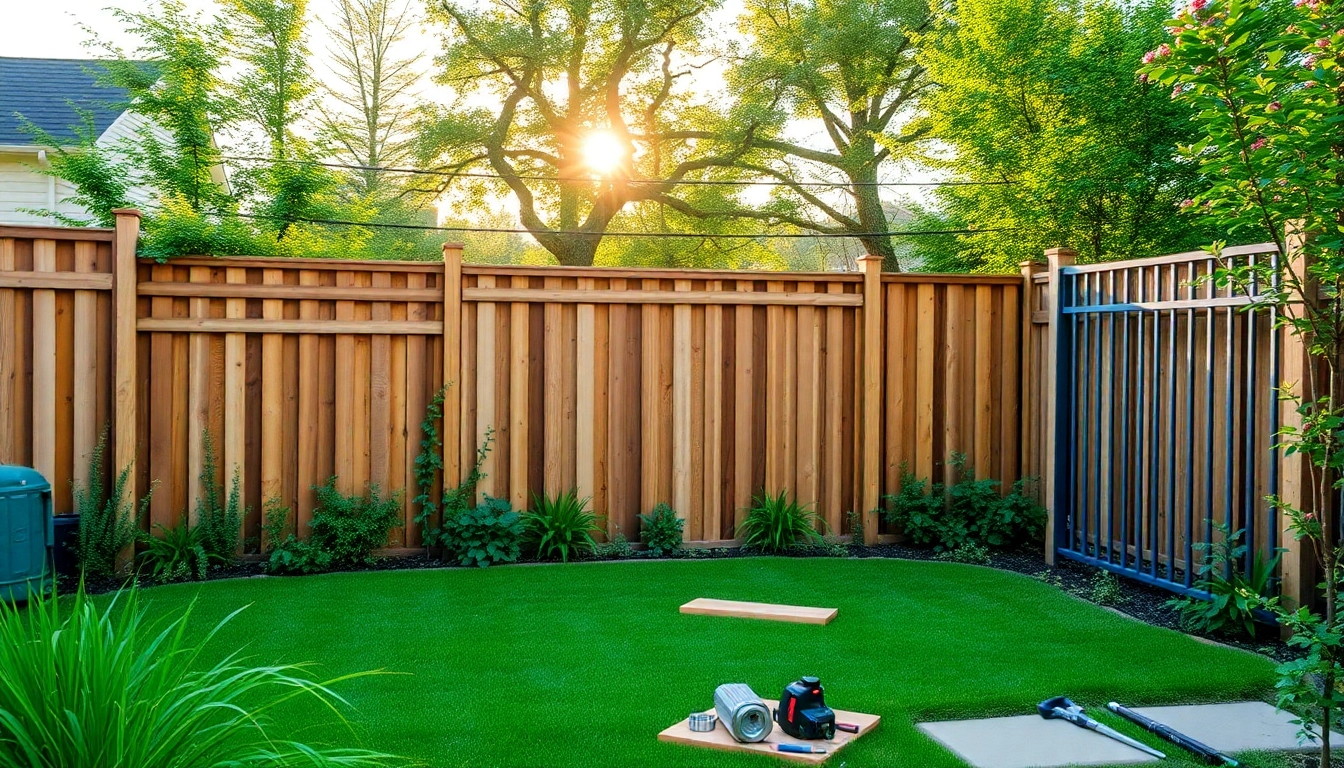 Showcase fencing companies Manchester building a stylish wooden fence in a sunny Manchester backyard.