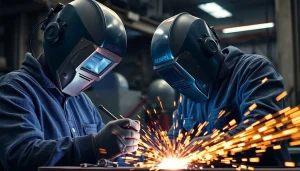 Welding with Kemppi welders, showcasing high performance and precision in a workshop setting.