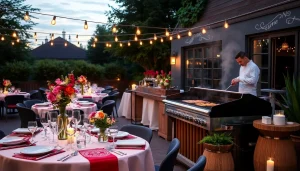 Enjoy delicious Hochzeit Grill Catering für Berlin with a romantic outdoor setup and a skilled grill chef.