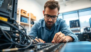 Riparazione computer settimo torinese con tecnici esperti al lavoro in un'agenzia professionale.