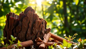 Explore the unique textures of Cinnamon Bark amidst lush greenery.