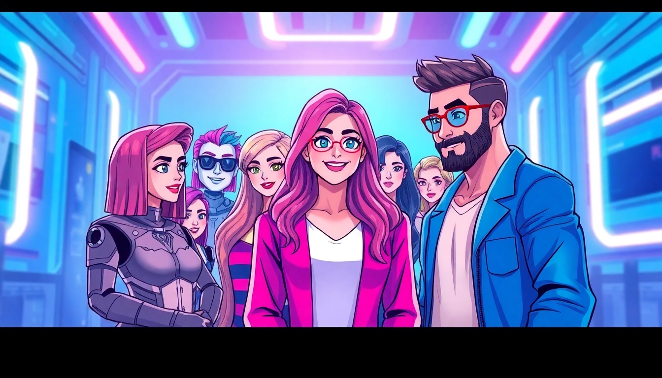 Engaging representation of crush.on ai chat interface with customizable AI characters in a vibrant setting.