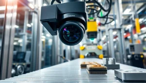 Machine vision technology inspecting industrial products, showcasing high-resolution imaging capabilities.