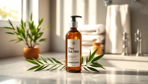 Apply revitalizing shampoo with tea tree oil for healthy hair growth and shine.