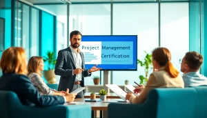 Showcasing a project manager presenting project management certification ideas with engaged colleagues.