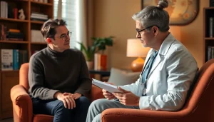 Therapist helping an individual in a calm space while dealing with stress effectively.