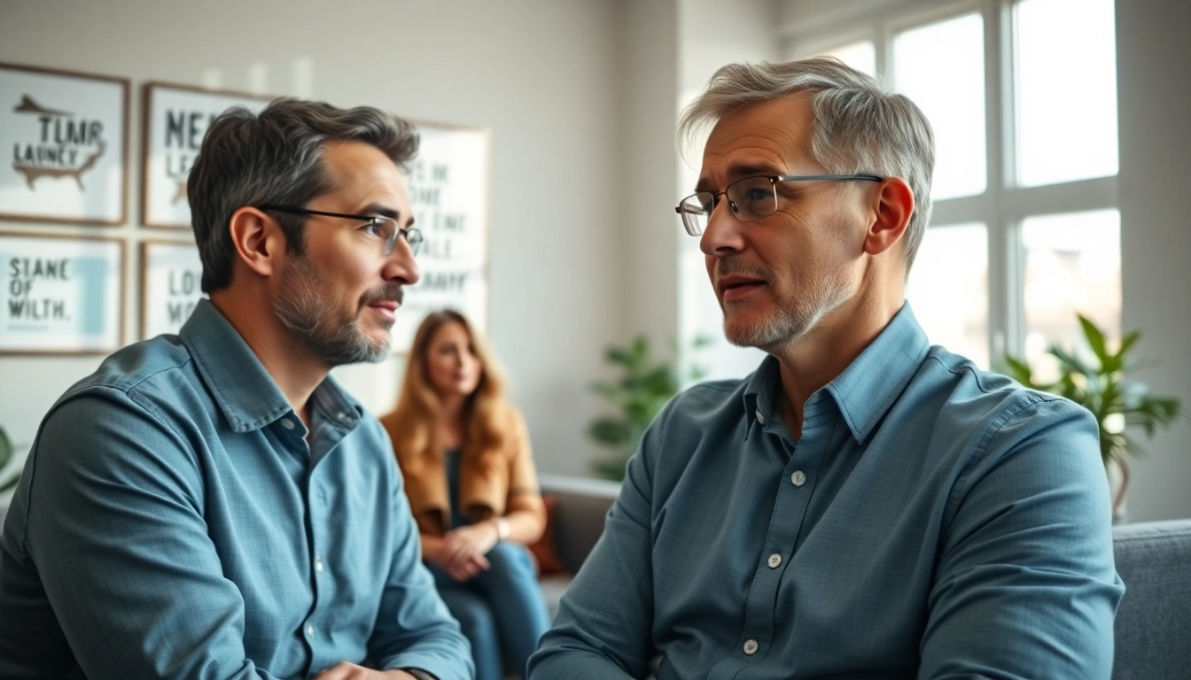 Relationship coach actively guiding a couple in a professional setting, emphasizing empathy and understanding.