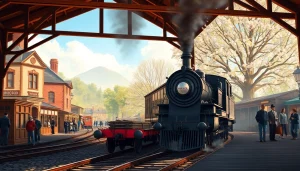 Experience the thrill of railroad tycoon download through this vibrant vintage train illustration.