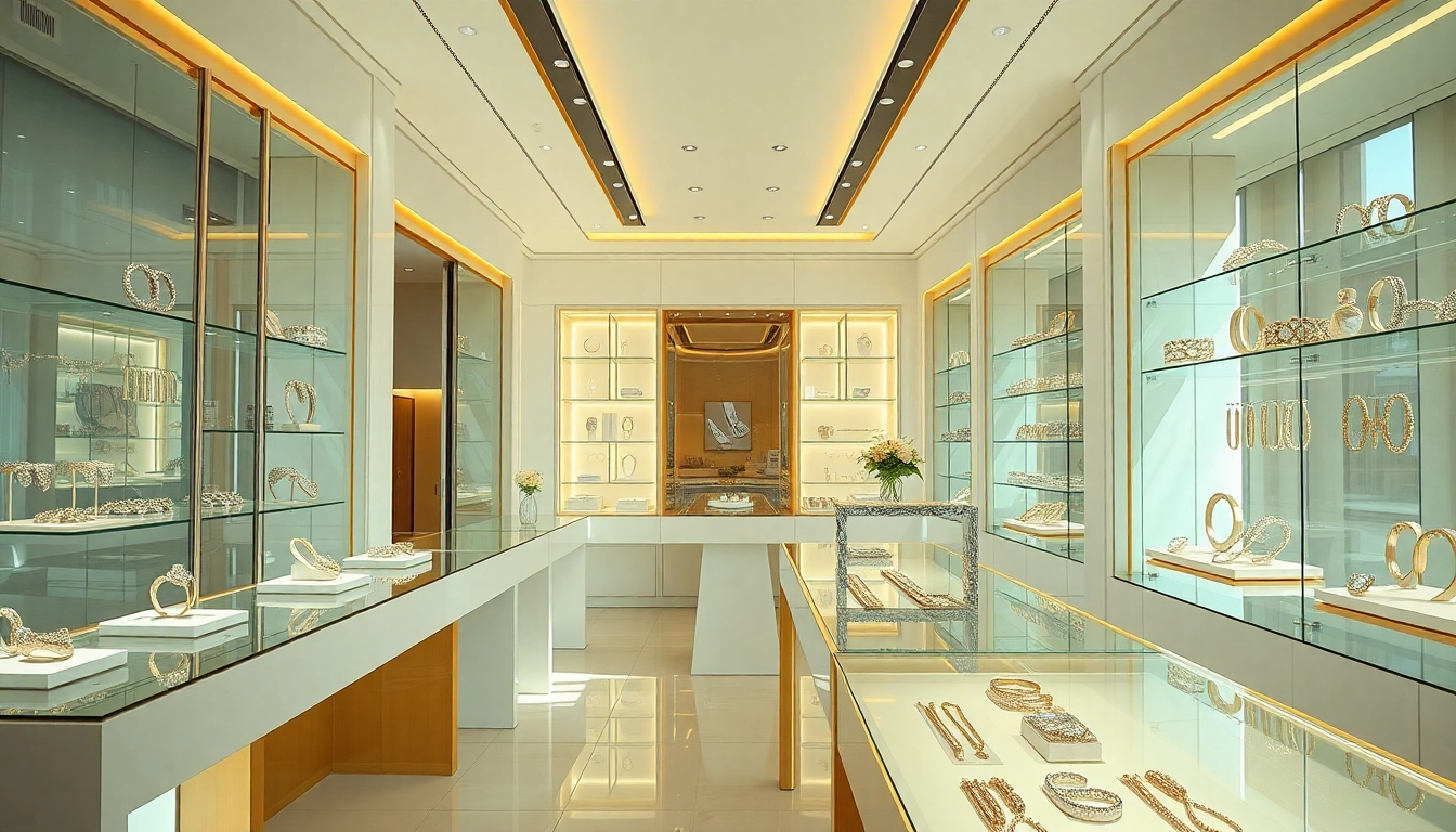 Shop luxury jewelry stores near me with beautiful displays of rings and necklaces.