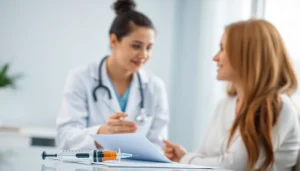 Discussing Injectable Weight Loss options with a healthcare provider in a professional medical setting.
