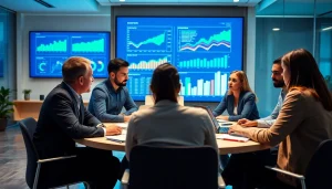 Analyze ai for competitive intelligence insights with a team of professionals in a modern workspace.