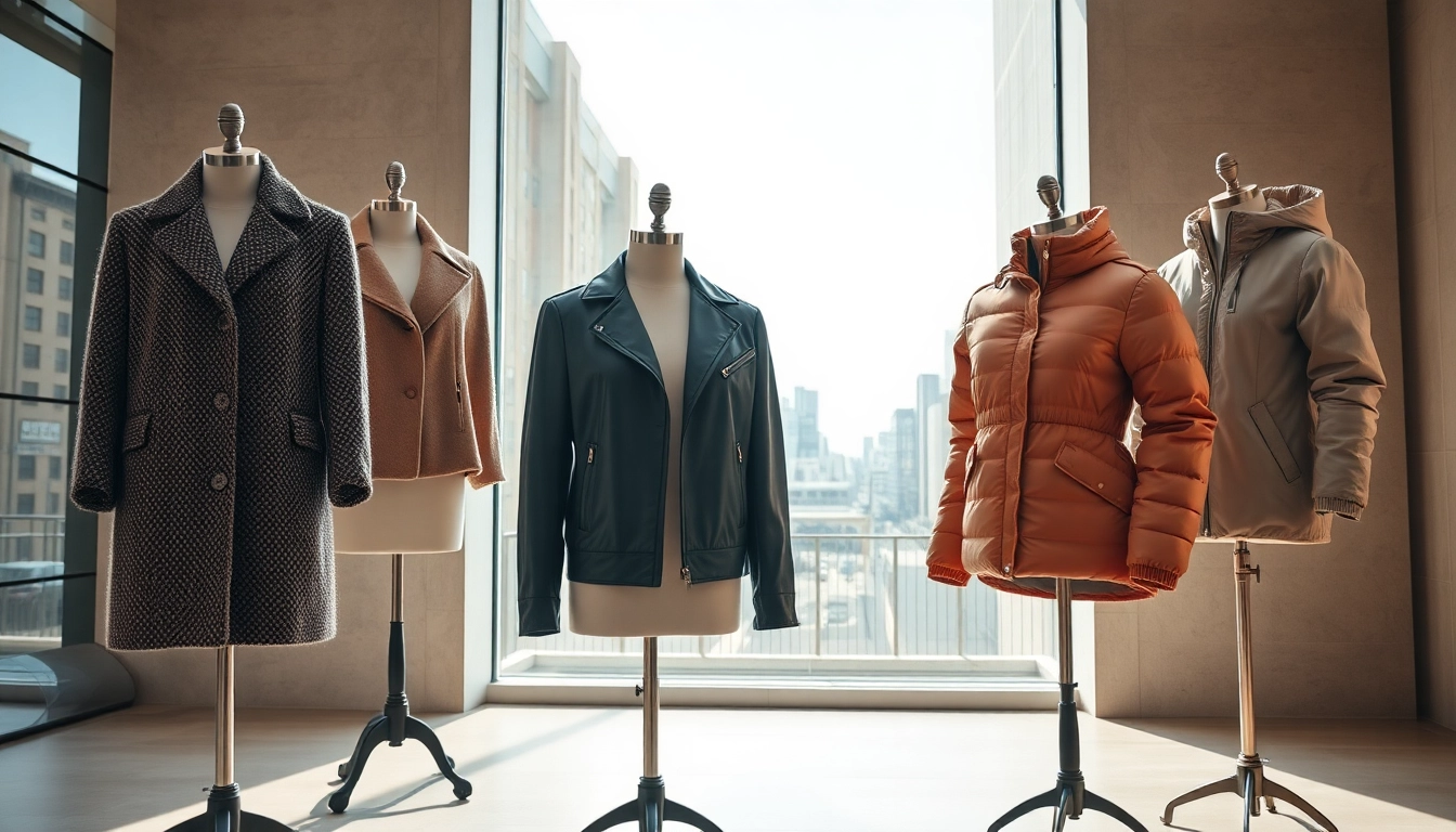 Showcasing stylish jackets womens in a chic urban setting with rich textures and warm colors.