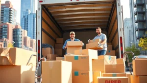 Toronto best moving company delivering exceptional service with professional movers handling boxes in an urban setting.