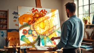 Bewonder een kunstenaar die een meesterwerk op een canvas creëert.