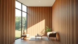 Enhance your space with thin wood paneling integrating beautifully with a natural backdrop.