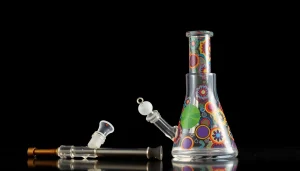 Explore a stunning dab rig showcasing colorful glass designs and intricate patterns.