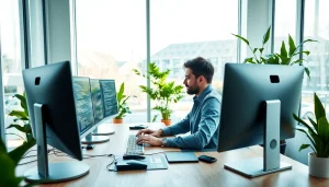 Engaged learner in a PHP course for beginners coding at a modern workspace.