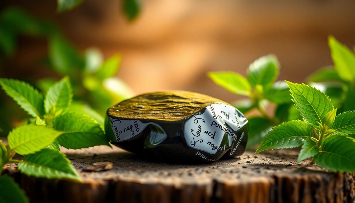 Admire the Pure Shilajit Resin, showcasing its rich texture and natural beauty.