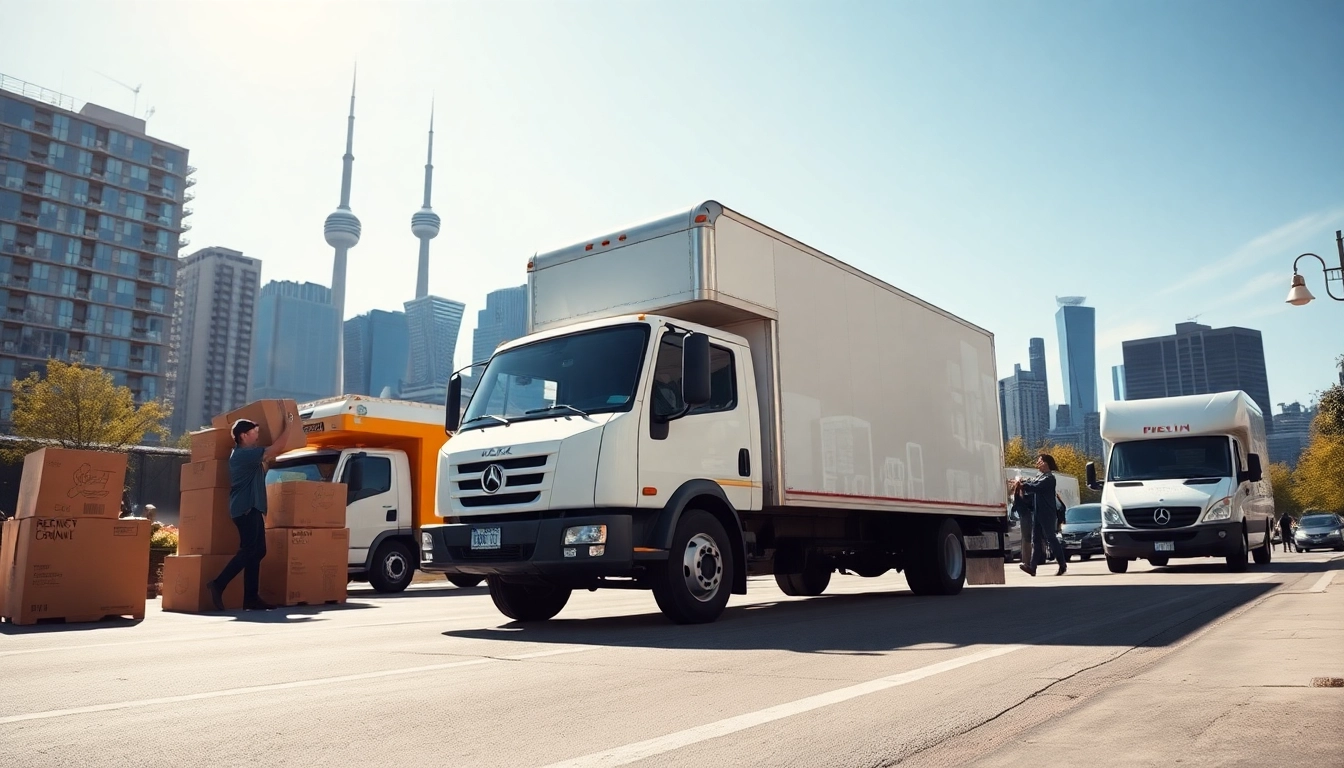 Movers in Toronto Ontario coordinating a move with key equipment and urban backdrop.