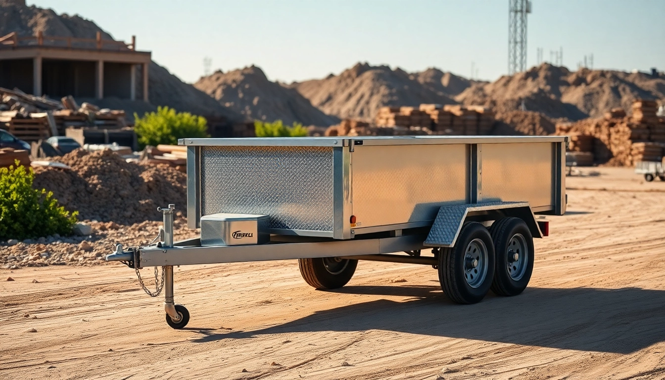 Discover a used dump trailer for sale near me, showcasing robust construction features in a scenic yard.